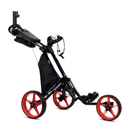 tour-made RT-140 V2 3-Rad Golf Push Trolley Pushtrolley Golftrolley 3-Rad (schwarz-rot)