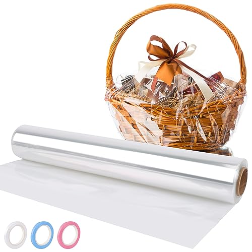 Rollo de Papel Celofán Transparente 80CM(Plegado 40cm) x 30M Envoltorio de Celofán Transparente,...