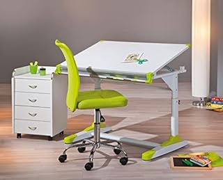 Inter Link - Sedia da ufficio per bambini - Sedia ergonomica girevole - Altezza regolabile - Base in metallo cromato - Rivestimento in tessuto Mesh traspirante - Girevole a 360° - Verde - Bonnie
