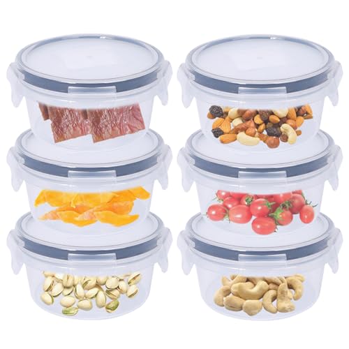 6 Pack 300ml Round Airtight Food Containers with Lids Plastic Reusable Snack Pots with Clip Lock Leak-proof Small Storage Container Set Stackable forfor Yogurt Fruit Meal Prep & Ourdoor (300ML*6)
