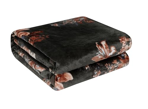 Image of Ultra Soft Flannel Printed Double Blanket 220x240 cm | 200 GSM Warm & Cozy All Season AC Blanket for Winter| Duvet /Quilt Throw for Bedroom & Living Room- Dark Grey