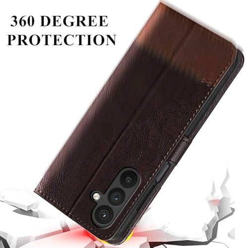 Image of Flip Back Cover Case for Motorola g45 5G /G34 5G | Dual-Color Leather Finish | Inbuilt Stand & Pockets | Wallet Style Flip Cover for Motorola g45 5G /G34 5G (Coffee & Brown)