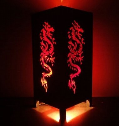 Red Berry Bedside Japanese Lamp - Vintage Asian Inspired Decorative Table Lamp With Fabric Square Lamp Shade - Retro Red Dragon Black Floor Lamp For Bedroom Nightstand, Desk, Living Room, Red Dragon #TOP2