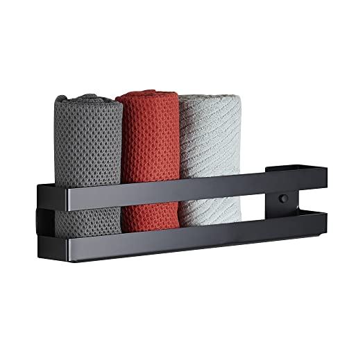 Lolypot Porte-Serviettes en Acier Inoxydable 304 Noir, Perçage de Porte-Serviettes Fixé au Mur, Étagères de Salle de Bain Étagère Murale 40cm pour Salle de Bains Cover