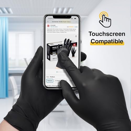 Schneider Nitrile Exam Gloves -Large, 100-ct Box,Black Disposable Gloves Latex-Free, Powder-Free, Food Safe, Medical Gloves for Cooking, Cleaning, Examination