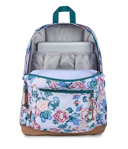 Image of JanSport Right Pack Backpack - Durable Daypack with Padded 15 inch Laptop Sleeve, Spacious Main Compartment & Integrated Water Bottle Pocket - Rustic Roses Moon Flower /Blu /Pnk /Grn