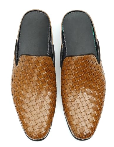 Santimon Mens Mules Sandals Formal Dress Loafers Leather Clogs Business Casual Woven Open Back Slippers Outside Slip On Shoes for Men4