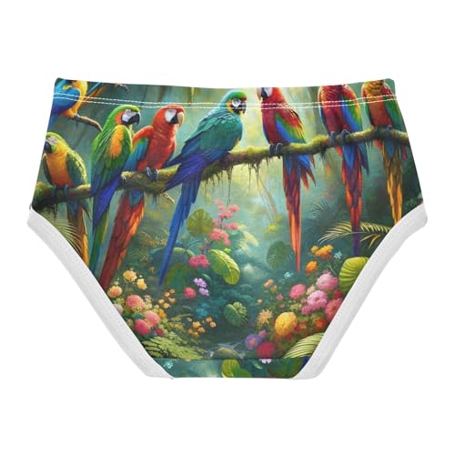 Toddler Briefs, Tropical Flower Parrot Cotton Girls Underwear, 2T–8 Years2
