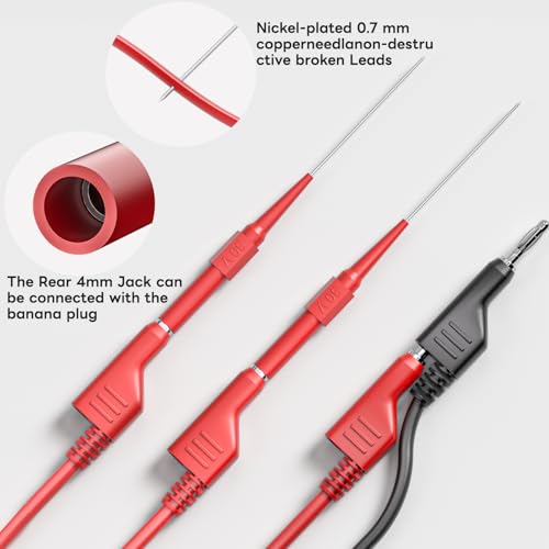 Image of Goupchn Test Leads Kit Alligator Clips Electrical Cable 4mm Banana Plug to Banana Plug Test Wires with Wire Piercing Probes 6PCS for Multimeter Electrical Testing Red&Balck