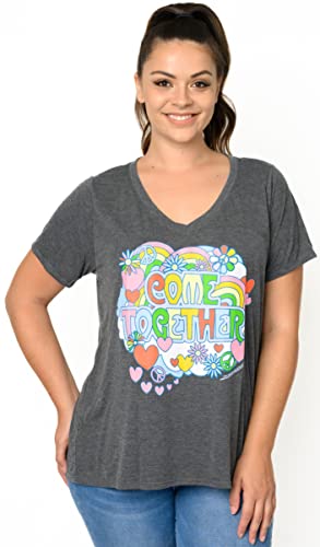 Beatles Plus Size Womens T-Shirt V-Neck Come Together Vintage Print (Charcoal, 1X) #TOP3