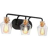 【Conception d'éclairage moderne】 Le luminaire pour meuble-lavabo de salle de bain est doté d'une douille de finition de placage détaillée découpée au tour, assortie au corps de peinture noir mat 2 pour s'adapter à plusieurs environnements esthétiques, y compris les environnements transitionnels et industriels. La lampe de vanité de salle de bain est très à la mode.