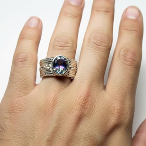 Image of 55Carat Choose Your Color Genuine Gemstone Sterling Silver Ring Band Vintage Handmade Jewelry Sizes 5-12