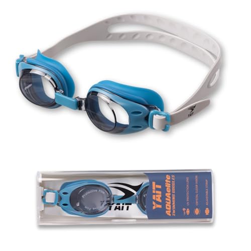 Image of AquaElite High Clarity Swimming Goggles for Men & Women | Lab tested by Experts | Dual Anti Fog Tech with UV Protection 400 | Polycarbonate Lens with Easy adjustment system - Blue & Grey