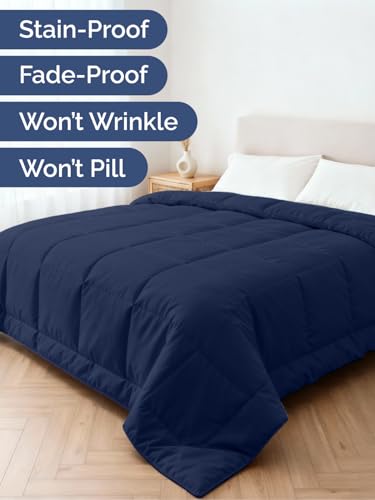 Image of Cal King Size, Navy Blue Alternative Down Comforter - Warm, Lightweight and Breathable Hotel Quality Bedding Set for Men, Women, Kids and Teens - All Season Cooling Microfiber Duvet Insert Comforter