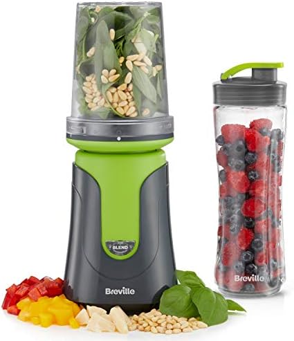 Breville Blend Active Compact Food Processor and Smoothie Maker, 1 x Processor Bowl, 1 x Portable Blending Bottle (600 ml) 300 W, Green [VBL241]