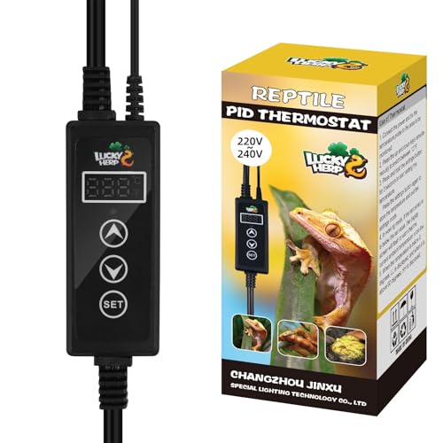 LUCKY HERP Reptilien Thermostat 230V, PID Wärmelampen Temperaturregler mit LED Digitalbildschirm, Terrarien Steckdosen Thermostat für Reptilien Wärmelampen & Heizungen, ℉/℃, Speicherfunktion