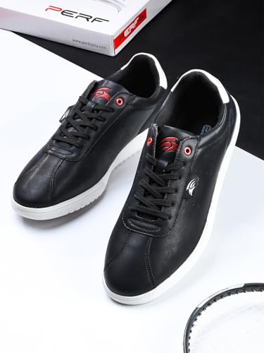 Image of PERF Men's White Sneakers - Stylish & Trendy Casual Shoes, PU Upper, TPR Sole, Super Comfortable, Lightweight Fashion Sneakers