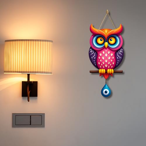 Image of GiftOday Owl Shape Wooden Wall Hanging For Kitchen Decor | Evil Eye Decoration Livingroom, Dining Room | Modern Artwork | Designer Mdf Item | Wall Hanging Ornament Door Decorative (18 x 30 CM)