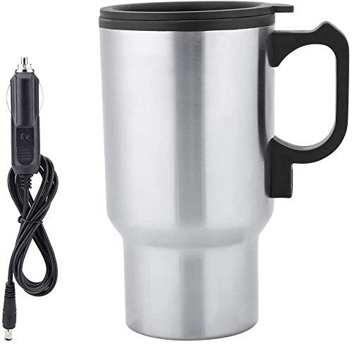 urdhvamurti 12v car charging electric kettle stainless steel travel coffee mug cup heated thermos (silver/black-1pc)