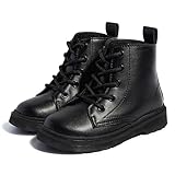 Miamooi Toddler Girls Boys Black Combat Ankle Boots Little Kid Lace-Up Waterproof Outdoor Chelsea Fall Booties Leather Comfort Shoes (Toddler/Little Kid)