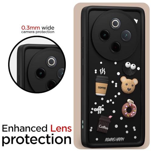 Image of Bintage CASE Cute Fun Taddy Cartoon 3D Ball Bear Milk Cake Coffee Silicon Case Full Body & Camera Protection Back Cover Compatible for IQOO Z10 5G - Black