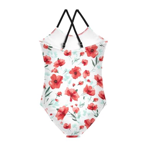 Flowers Floral Red Girls One Piece Swimsuit Beach Swimwear 208517042