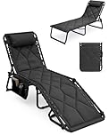 KEPLIN Foldable Sun Lounger Chair - Padded Diamond Outdoor Garden Recliner, 4 Position Adjustable Backrest, 600D Oxford Fabric, Portable Patio Camping Deck Chair - 110kg Capacity