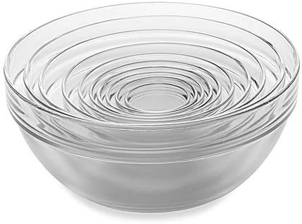 10-Piece Tempered Glass Nesting Mixing and Prep Bowl Set comes in Microwave and dishwasher safe.