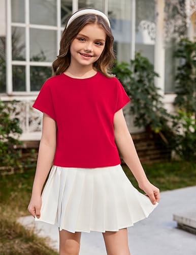 Image of Arshiner Girls Shirt Crop Tops Short Sleeve Summer Drop Shoulder Batwing Sleeve Crewneck Loose T Shirt Tee