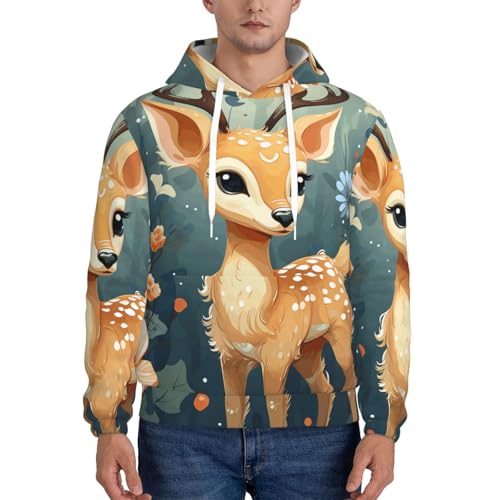 Men's Fleece Pullover Hoodie Long Sleeve Hooded Cartoon Deer Flower Sweatshirt Casual Shirts With Pockets2