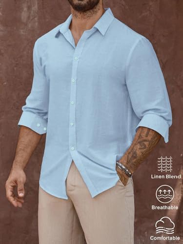 Image of Men's Casual Button Down Shirts Long Sleeve Linen Touch Textured Shirt Wrinkle Free Fashion Casual Vacation Beach Summer Shirt (1001)