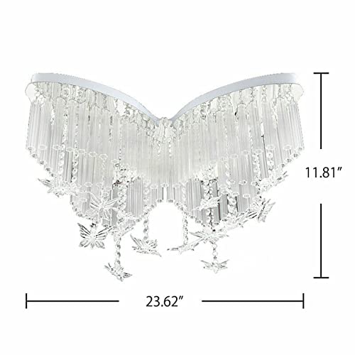 Kangten Modern Romantic Ceiling Light 23.6'' Wide Butterfly Shaped Crystal Raindrop Discoloration Pendant Light Led Flush Mount Fixture For Girls Bedroom Kids Bedroom Living Rooms Hotels Wedding Room #TOP1
