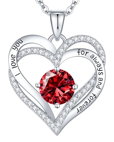 Image of CDE S925 Birthstone Heart Pendant Necklaces Jewelry Gifts for Wife