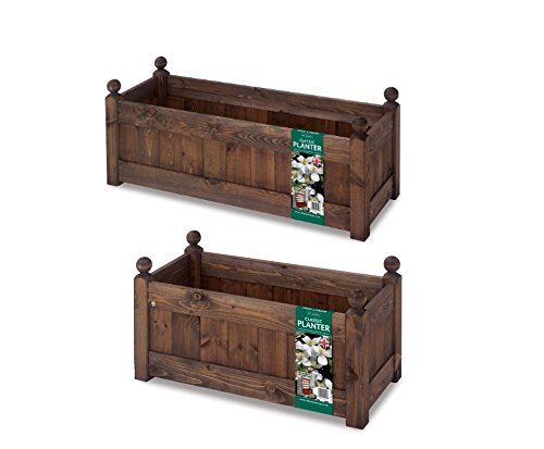 Direct Global Trading 34" and 26" Clarence Classic Planter Trough Oak Stain with FREE Plastic Liner (Twin Pack)