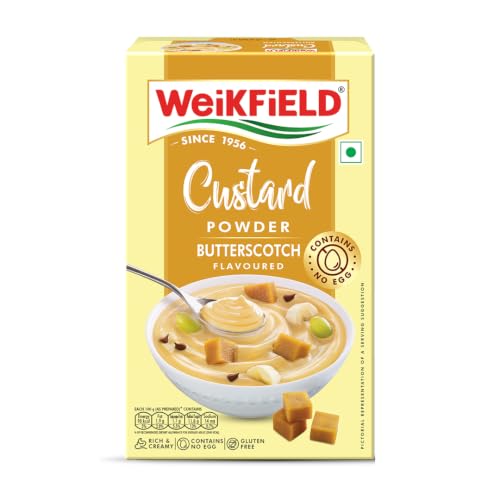 Image of Weikfield Custard Powder | Butterscotch Flavour | Makes Smooth & Creamy Custard | Contains Quality Ingredients | Best For Fruit Salads & Puddings | 100% Vegetarian | 75g Carton