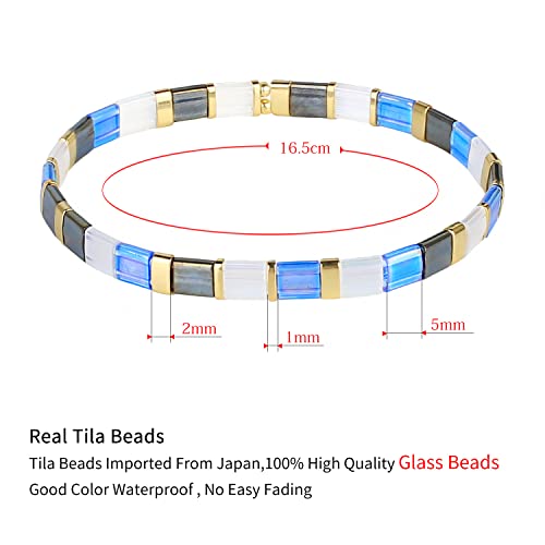 Image of KELITCH Women Stretch Bracelets Pearl Charms Tila Shell Beaded Friendship Bracelet