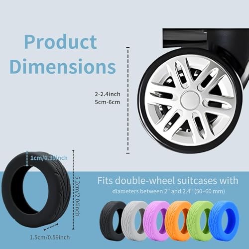 Image of Luggage Wheel Silicone Protector Cover, 16 Pieces, Black, Shock Absorption, for Trolley Bag Suitcase Spinner Wheel