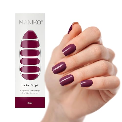 Maniko UV Gel Strips - Selbstklebende Nagelfolie für bis zu 2 Anwendungen - Vegan & langanhaltend - Maniküre für natürliche Nägel (20 UV Gel Strips) (Grape)