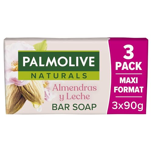 Jabón en Pastilla Palmolive Naturals Cuidado Delicado Almendra y Leche 3x90g, Con extractos de leche de almendras, Hidrata la piel, Ingredientes naturales y Envase reciclable