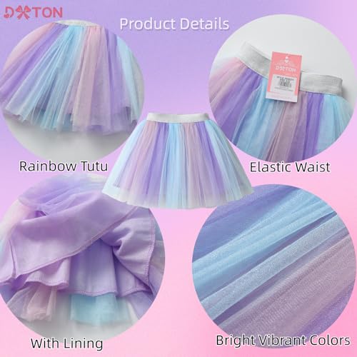 Image of DXTON Girls Tutu Skirt Rainbow Toddler Tulle Ballet Dance Skirt for 3-10Y