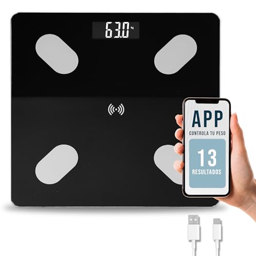 Báscula De Baño Digital Grasa Corporal, Balanza De Peso Ultra Slim Con Bluetooth Inteligente Con App De Análisis Corporal, Bascula Con Cargador Micro Usb. Negro Báscula De Baño Digital Grasa Corporal, Balanza De Peso Ultra Slim Con Bluetooth Inteligente Con App De Análisis Corporal, Bascula Con Cargador Micro Usb. Negro