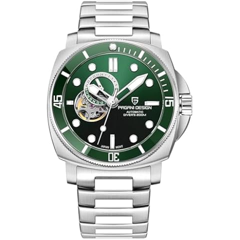 TAYSHILEY Men’s Watches Automatic Self-Winding Watch Men Stainless Steel Waterproof Business Mechanical Sapphire Wristwatch (Green-S) Cover