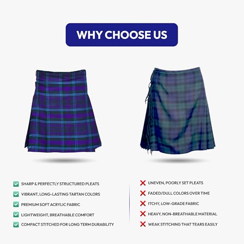 Image of 8 Yard Mens Kilt - Authentic Tartan Kilt for Men Highland Outfit for Weddings & Traditional Scottish Wear