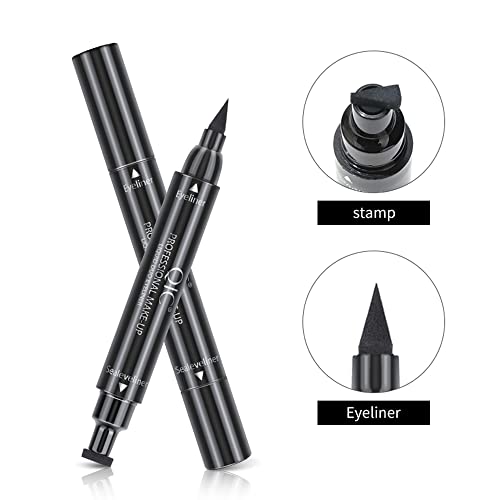 Winged Black Liquid Eyeliner Set - 4 Pcs Dual Ended Matte Eye Liner Pen & Wing Stamp, Long Lasting And Smudge Proof Eye Makeup For Women By “Wonder X” #TOP5