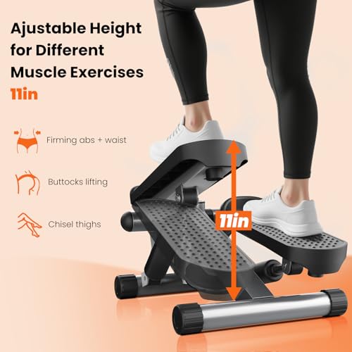 Image of Sweetcrispy Mini Stair Stepper with Resistance Bands, Hydraulic Home Stepper Machine, 300 LBS Weight Capacity, Compact Cardio Equipment with LCD Monitor, No Assembly Required