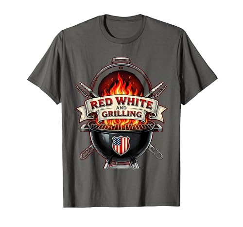 Red White and Grilling July 4th BBQ Design T-Shirt, Men, Asphalt Grey, X-Large