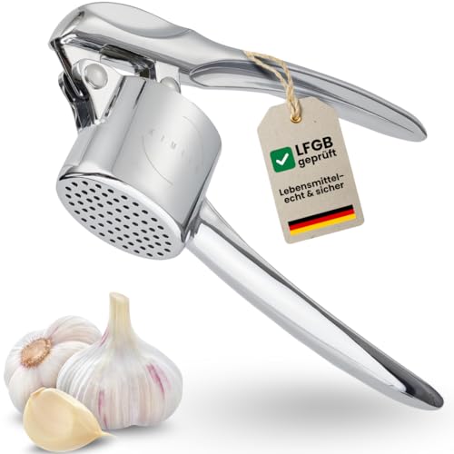 KIMIJO Knoblauchpresse - robuste & ergonomische Knoblauchpresse für müheloses Pressen - Spülmaschinenfest & rostfrei - Perfekt für frischen Knoblauch und Ingwer
