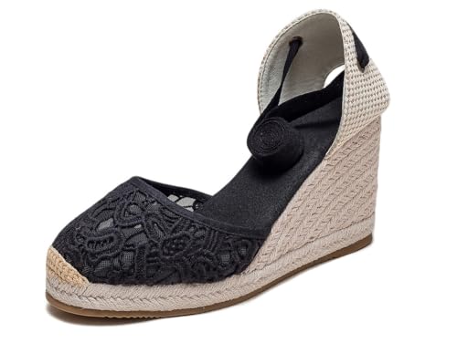 Image of Womens Espadrille Wedge Sandals Closed Toe Platform Lace Up Ankle Strap Slingback Summer Dress Shoes