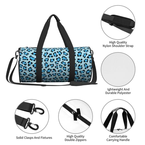 Blue leopard print Travel Duffle Bag, Sports Gym Bags for Women Men, Carry On Weekender Overnight Personal Item Travel Bags4
