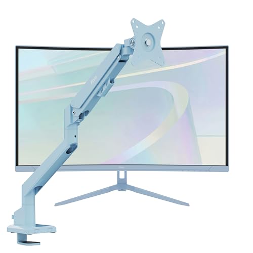 Image of Pixio PXC279WAVE Blue 27 inch 300Hz Refresh Rate FHD 1080p Resolution 1650R Curve Fast VA Panel 1ms GTG Response Time HDR Curved Gaming Monitor and PS1S Wave Blue Single Monitor Arm